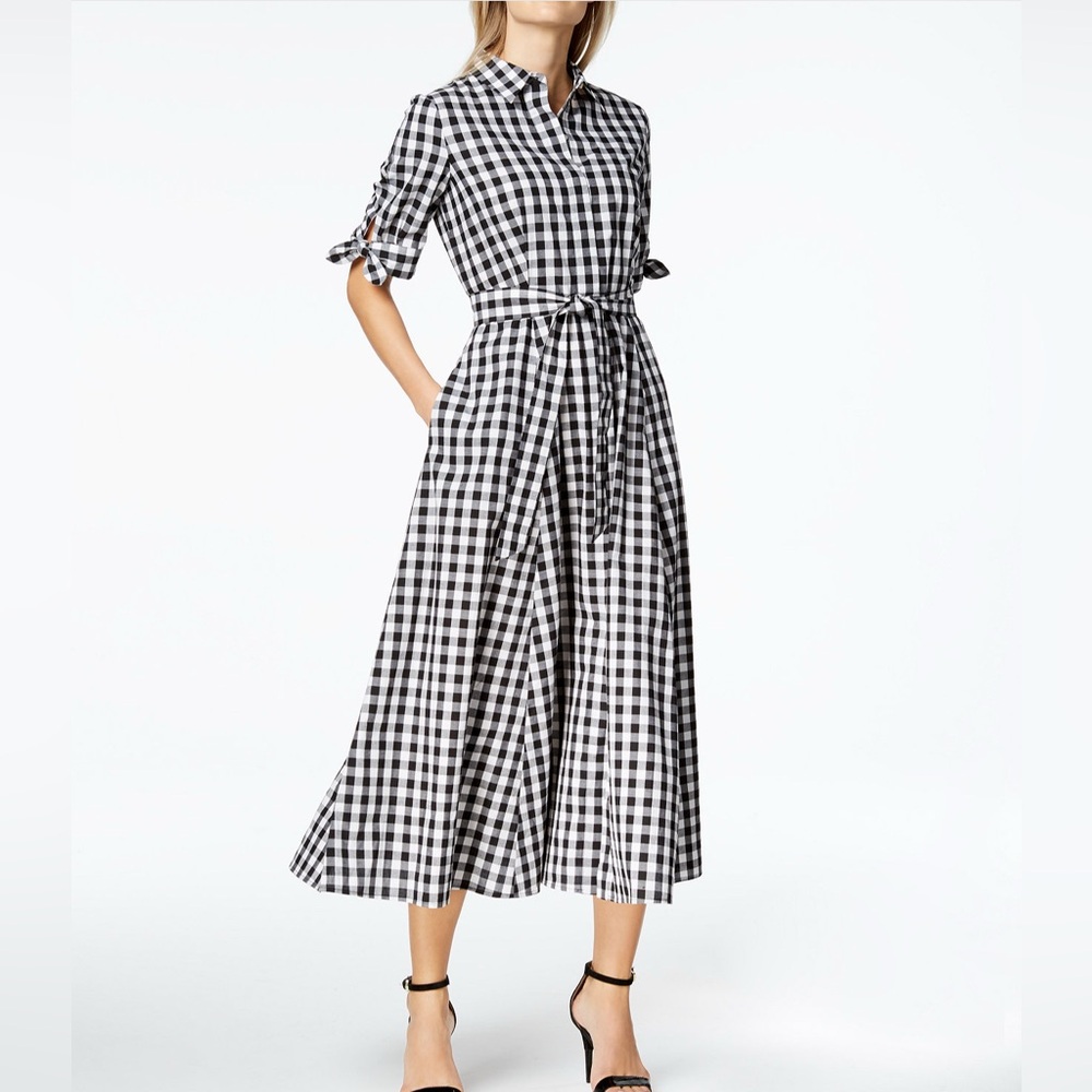 Calvin Klein Gingham Shirtdress-Checked Print Black/White Size 6